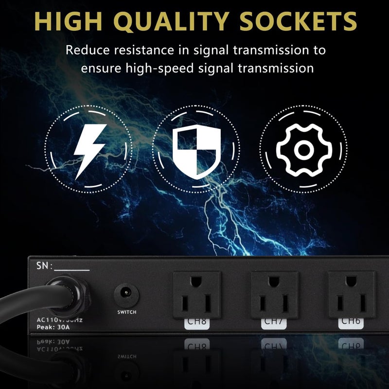 STABCL Professional 10 Socket Power Conditioner/Surge Sequencer with USB and Type-C Charger.3300W Rack Mount Audio Power Supply Controller, Surge Protector, for Audio product, electronic equipment - Image 4